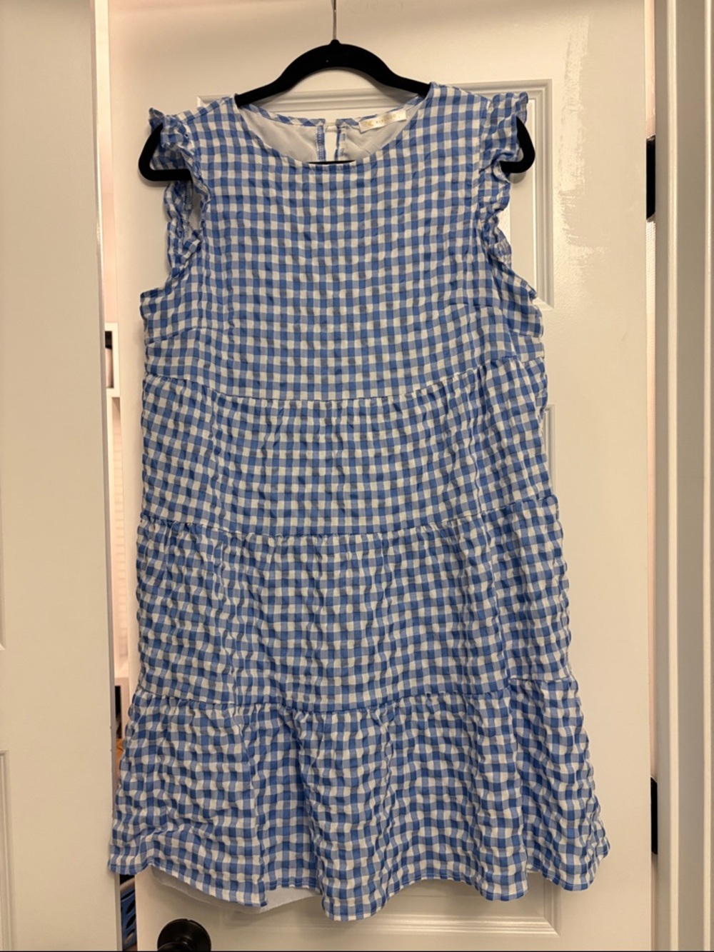 Blue Gingham Tiered Mini Dress